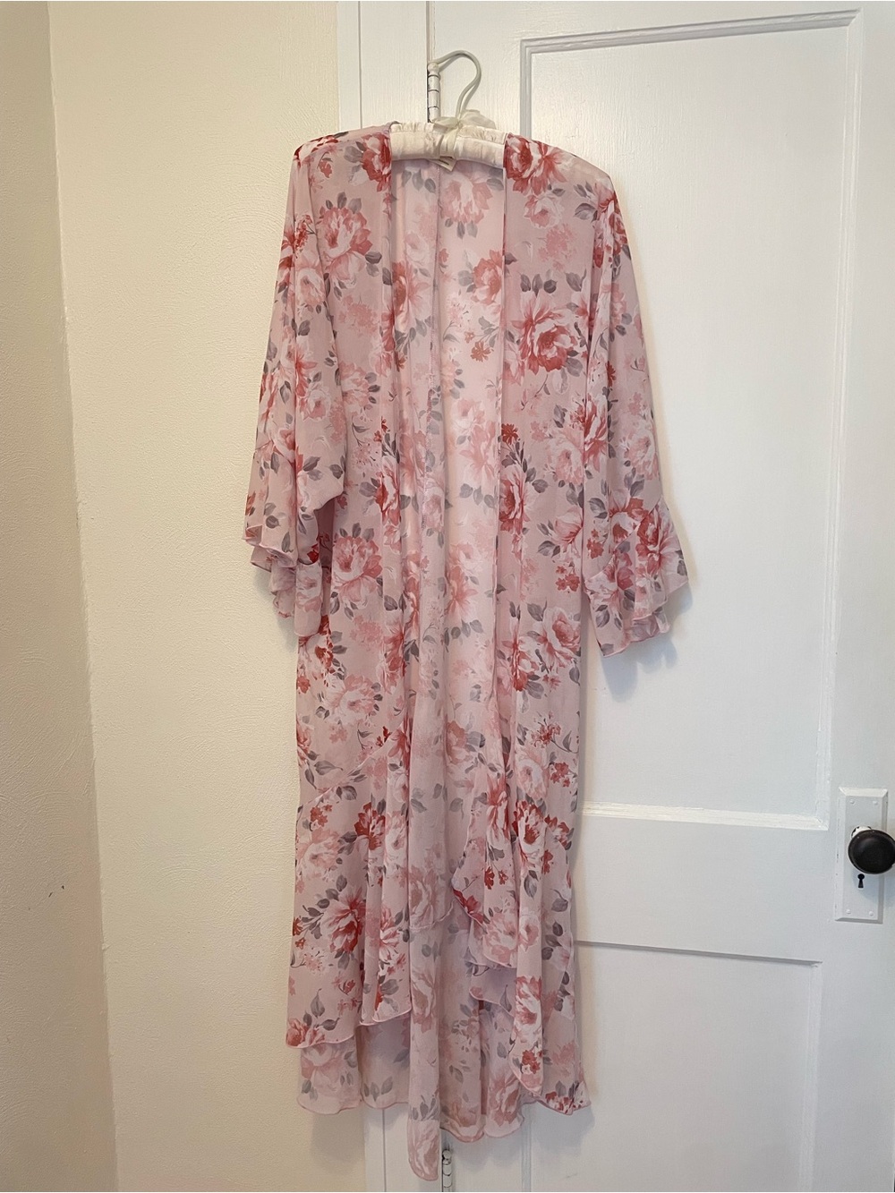Peach Love California Pink Floral Chiffon Kimono Robe